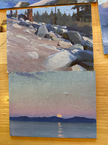 Lake mary Boulders and harvest Moon over mono lake 6x8